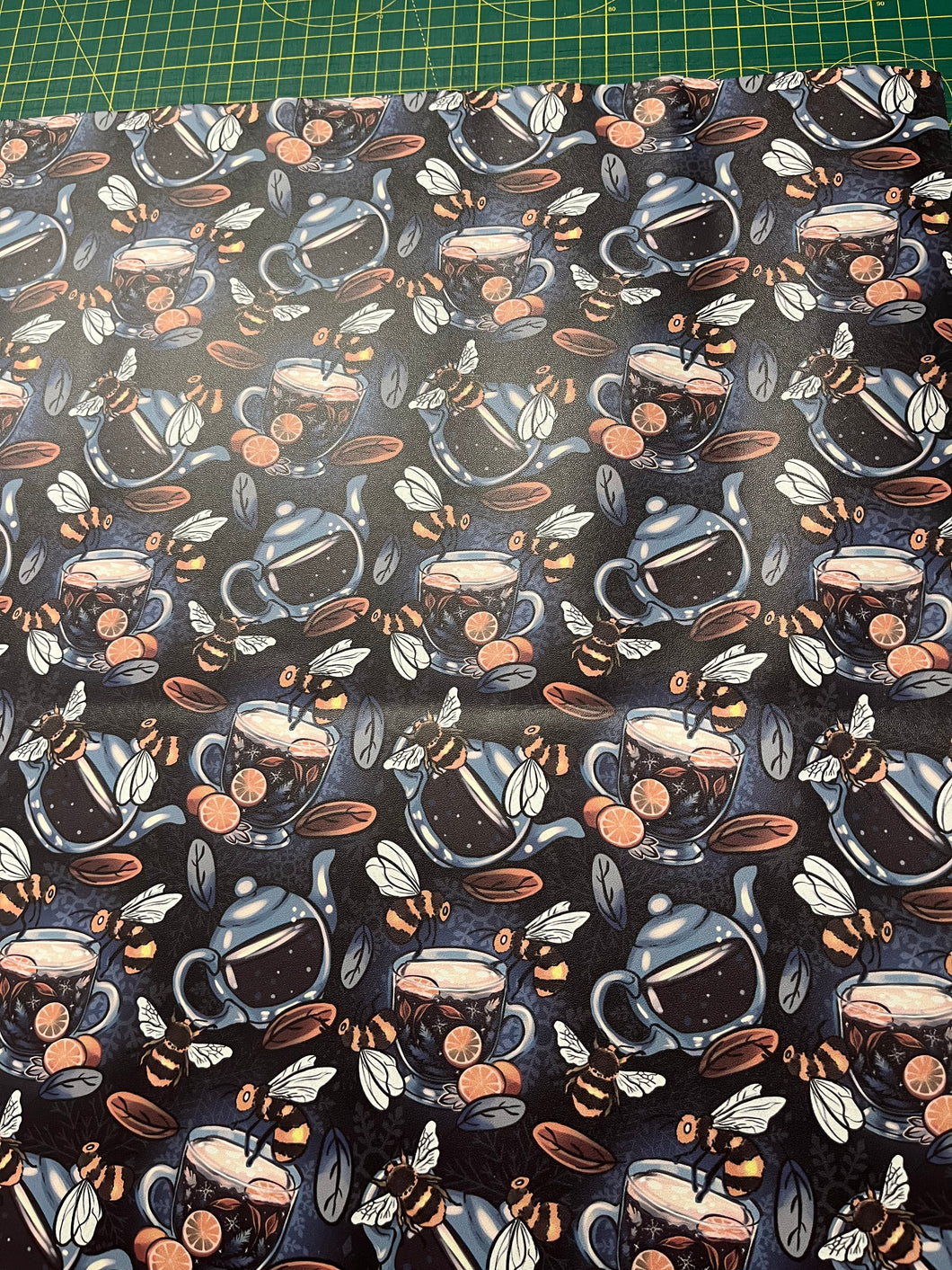 0.5m Bees & Teas Black Smooth Vinyl