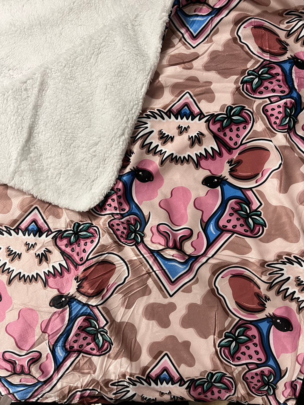 Strawberry Milk Sherpa Backed Large Blanket 150x125cm